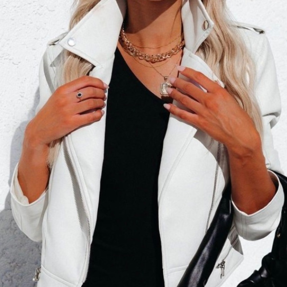 POCKETED FAUX LEATHER MOTO JACKET